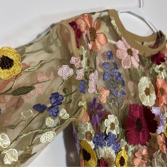 Anthropologie (S) Dolan Left Coast Flower Appliqué Embroidered Sheer Floral Tee - Picture 5 of 8